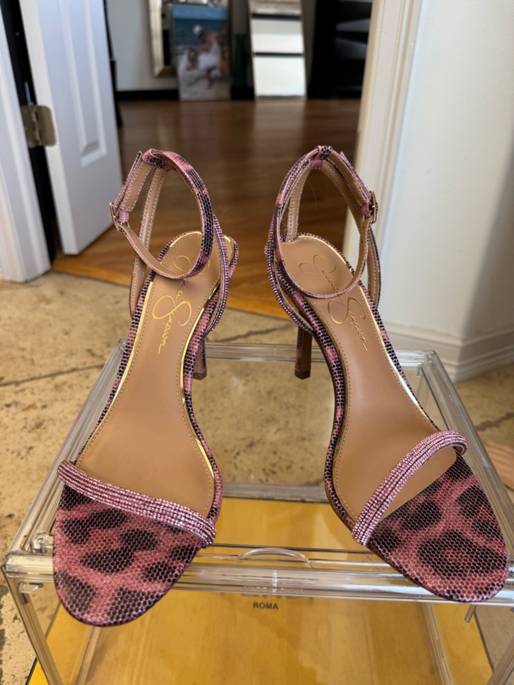 Jessica Simpson Pink Leopard Print Strappy Heels